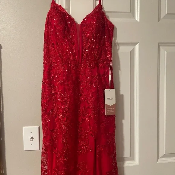 Beaded Corset Pleated Formal Bodycon Sweep Train Prom Dress with Slit. - Picture 2 of 4